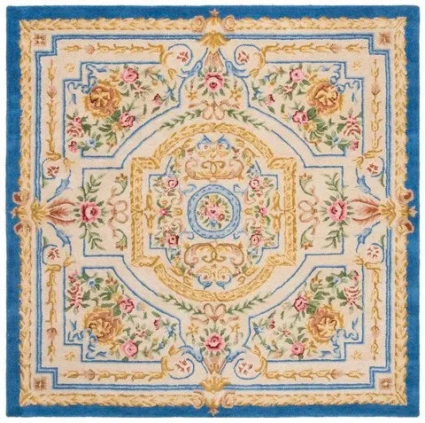 Savonnerie Wool Rug in Blue and Ivory - The Mayfair Hall