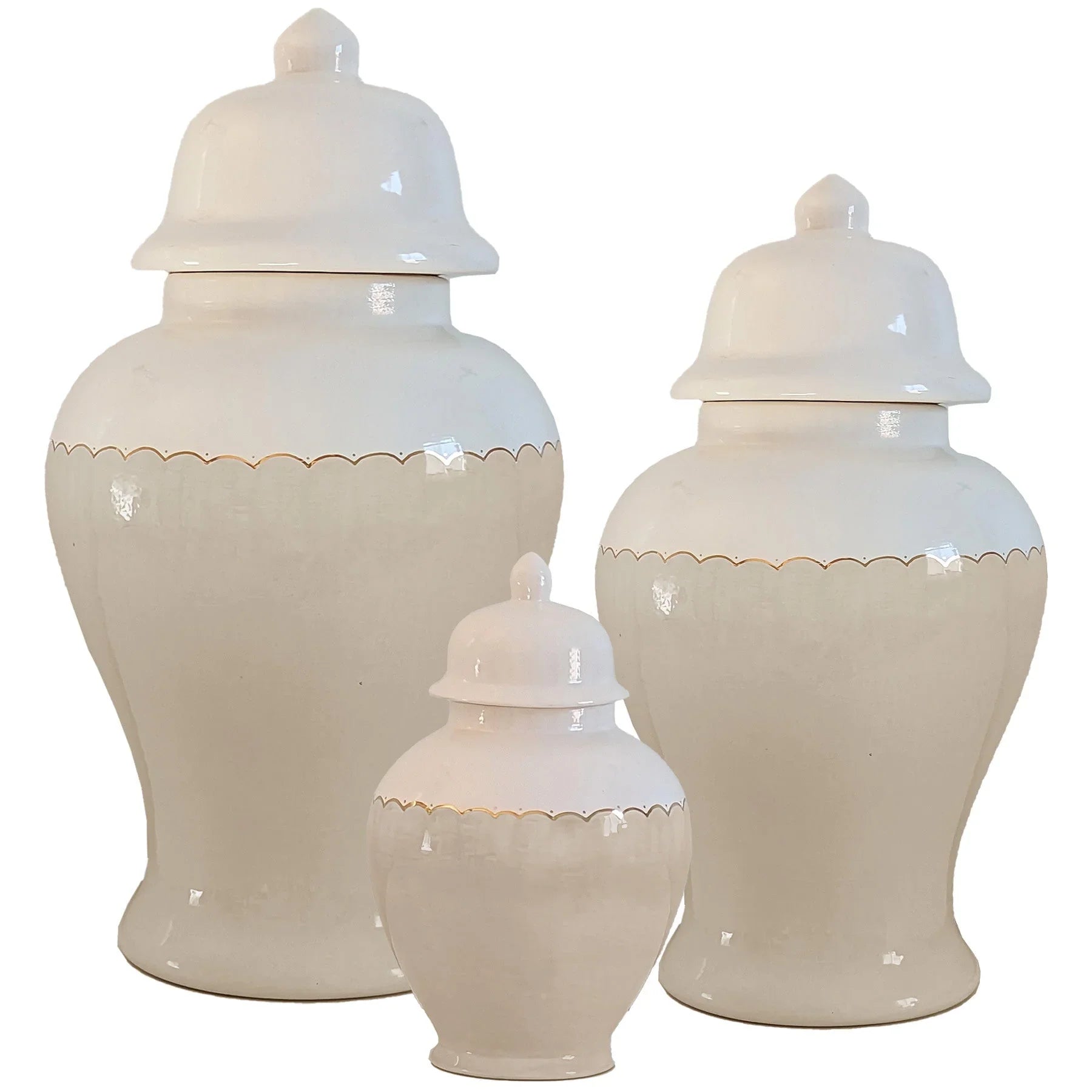 Scallop Color Block Ginger Jars in Beige - The Mayfair Hall