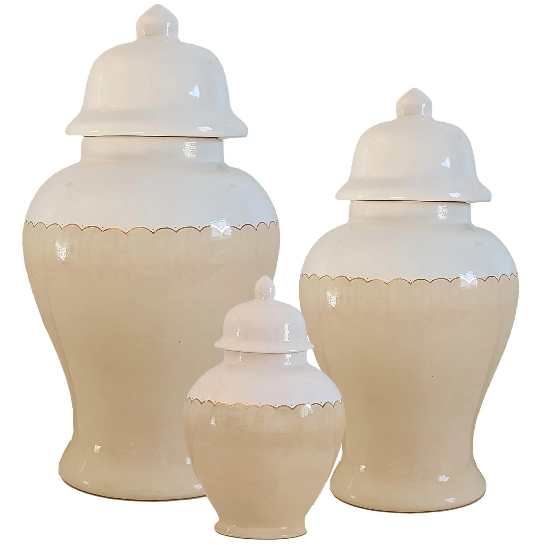 Scallop Color Block Ginger Jars in Tan - The Mayfair Hall