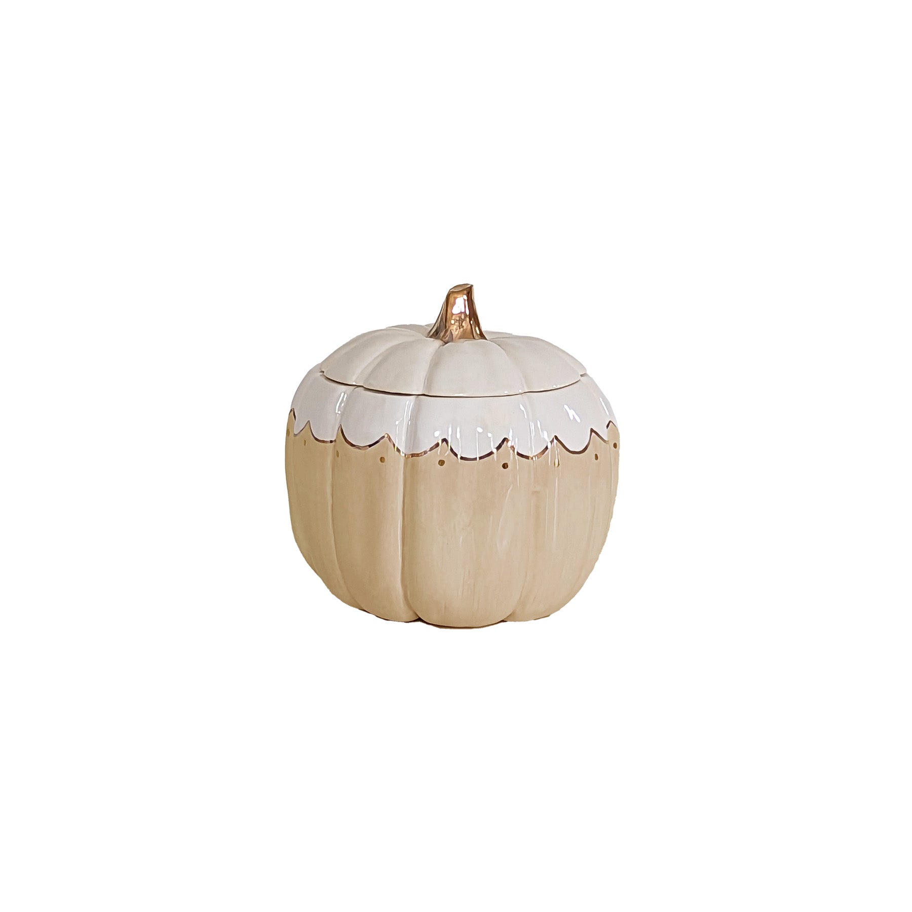 Scalloped Pumpkin Jar in Tan with 22K Gold Accents