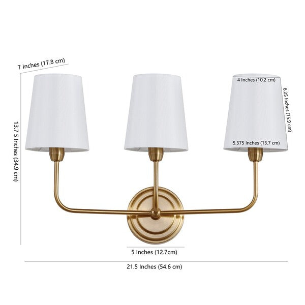 Sawyer Wall Sconce 3 Lighting in Brass Gold with Off White Shades