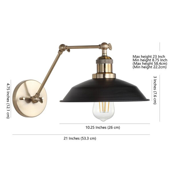 Kingston Wall Sconce Lighting in Brass Gold with Black Shade
