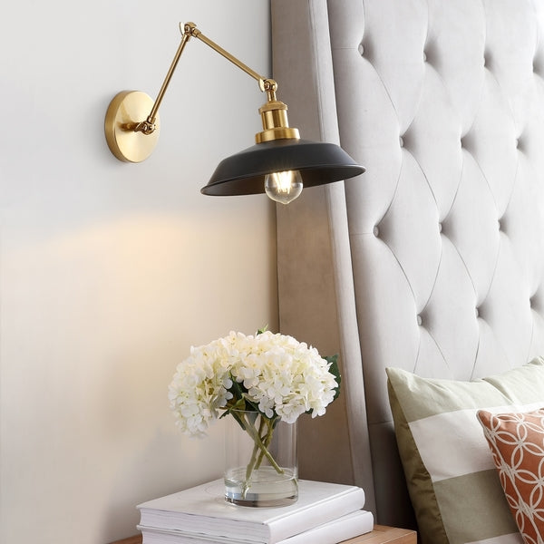 Kingston Wall Sconce Lighting in Brass Gold with Black Shade