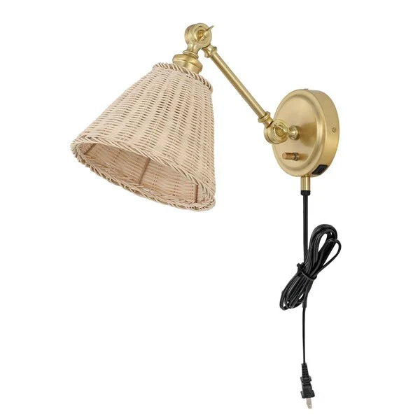 Oswynn Wall Sconce in Brass with Rattan Shade (Set of 2)
