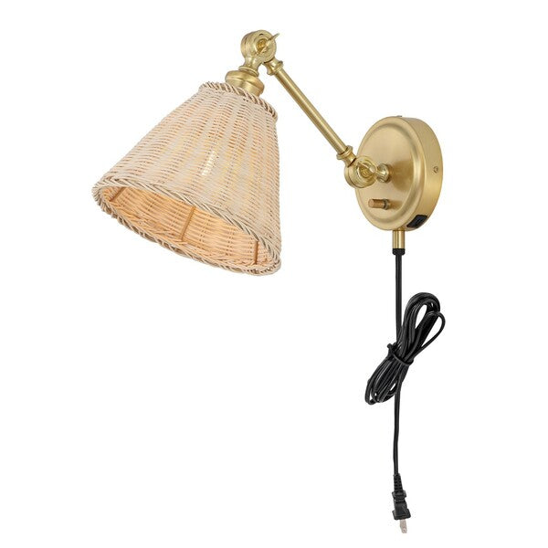 Oswynn Metal Wall Sconce in Brass with Rattan Shade (Set of 2)