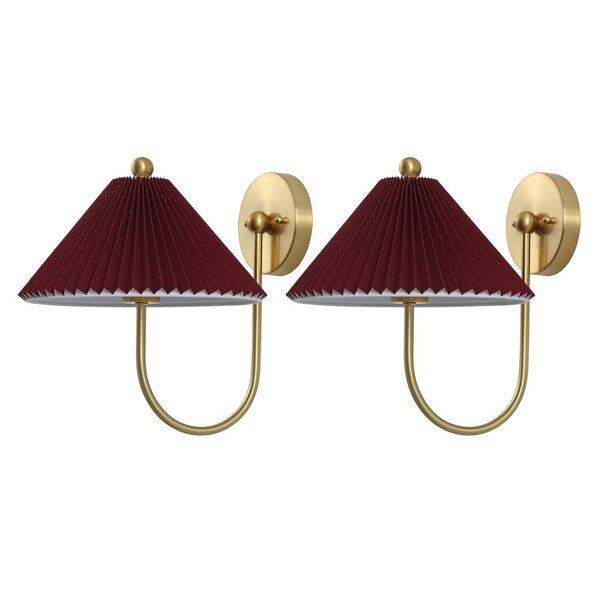 Chrissy Metal Wall Sconce in Burgundy and Brass (Set of 2)