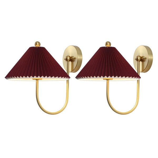 Chrissy Metal Wall Sconce in Burgundy and Brass (Set of 2)