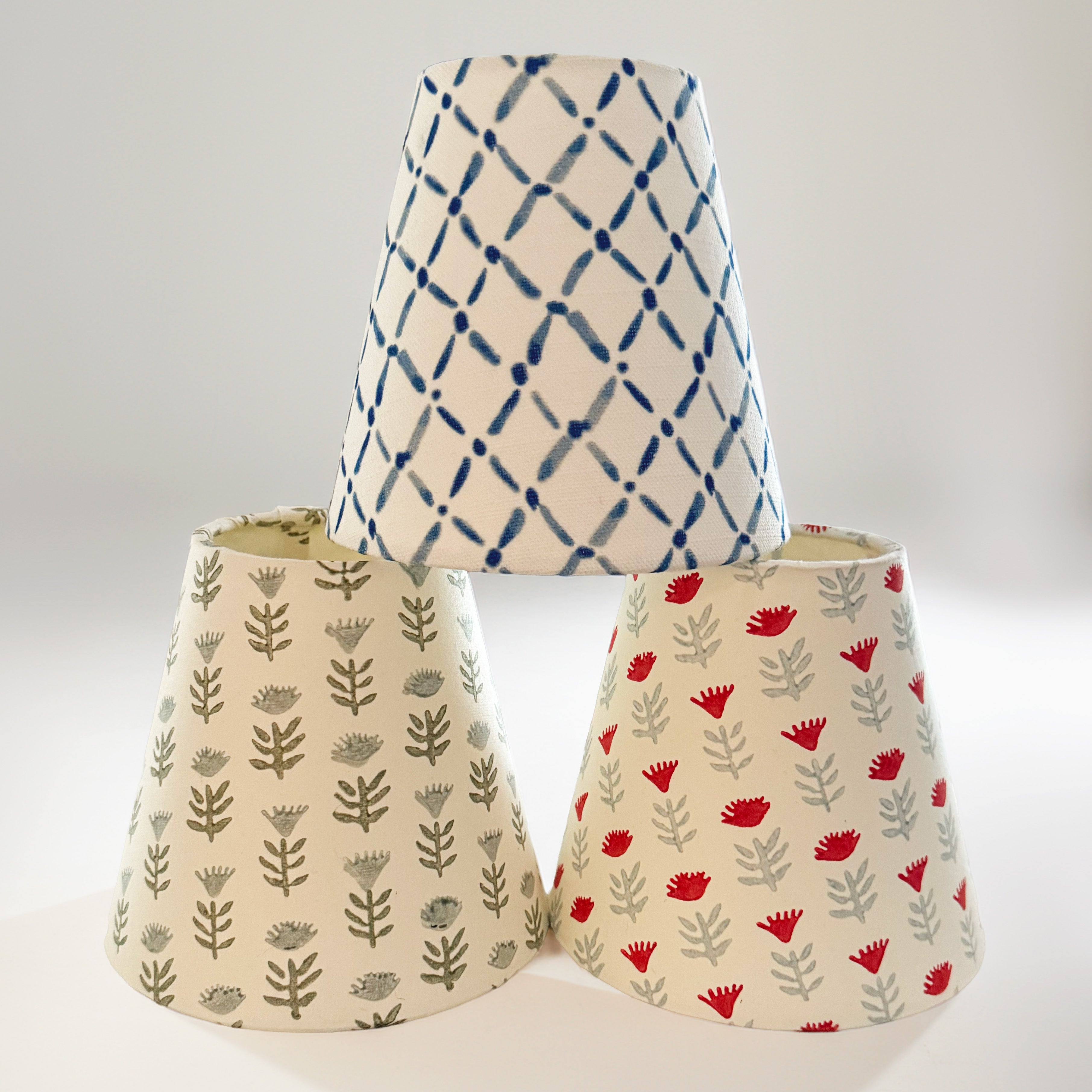 Block Print Floral - Candle Clip Lampshade - Claire, Serene - for Sconce or Chandelier