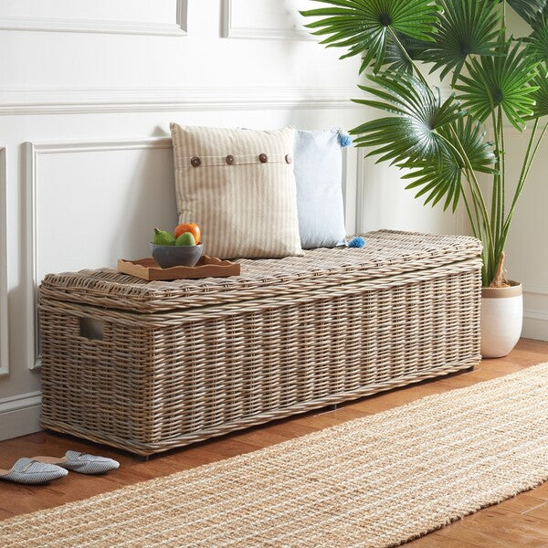 Caius Wicker Storage Bench in Gray