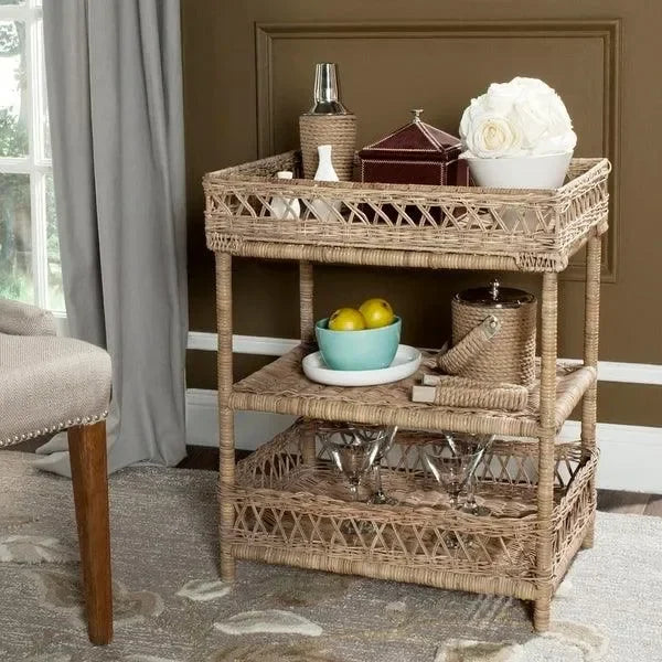 Safavieh Ajani Rattan Slimit Three-tier Accent Table in Natural