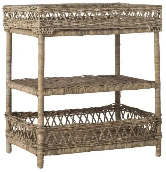 Safavieh Ajani Rattan Slimit Three-tier Accent Table in Natural