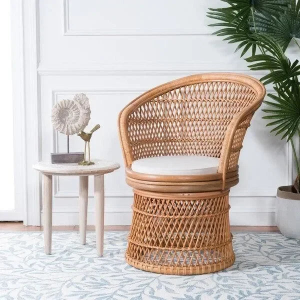 Lola Rattan Swivel Accent Chair in Natural - The Mayfair Hall