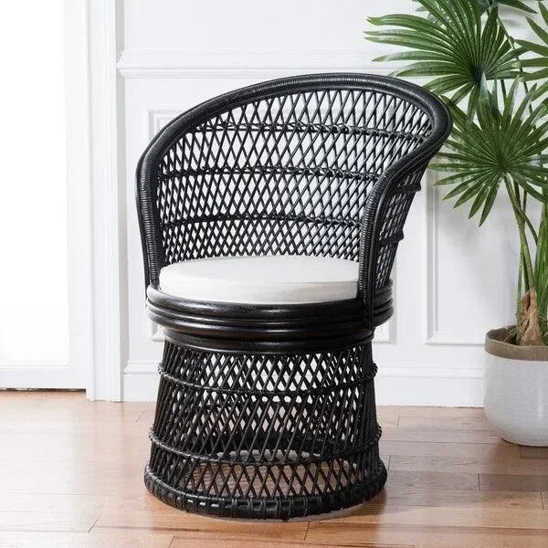 Lola Rattan Swivel Accent Chair in Black - The Mayfair Hall