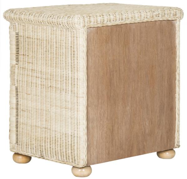 Adira Natural Wicker Nightstand in White Wash with Drawer and Storage