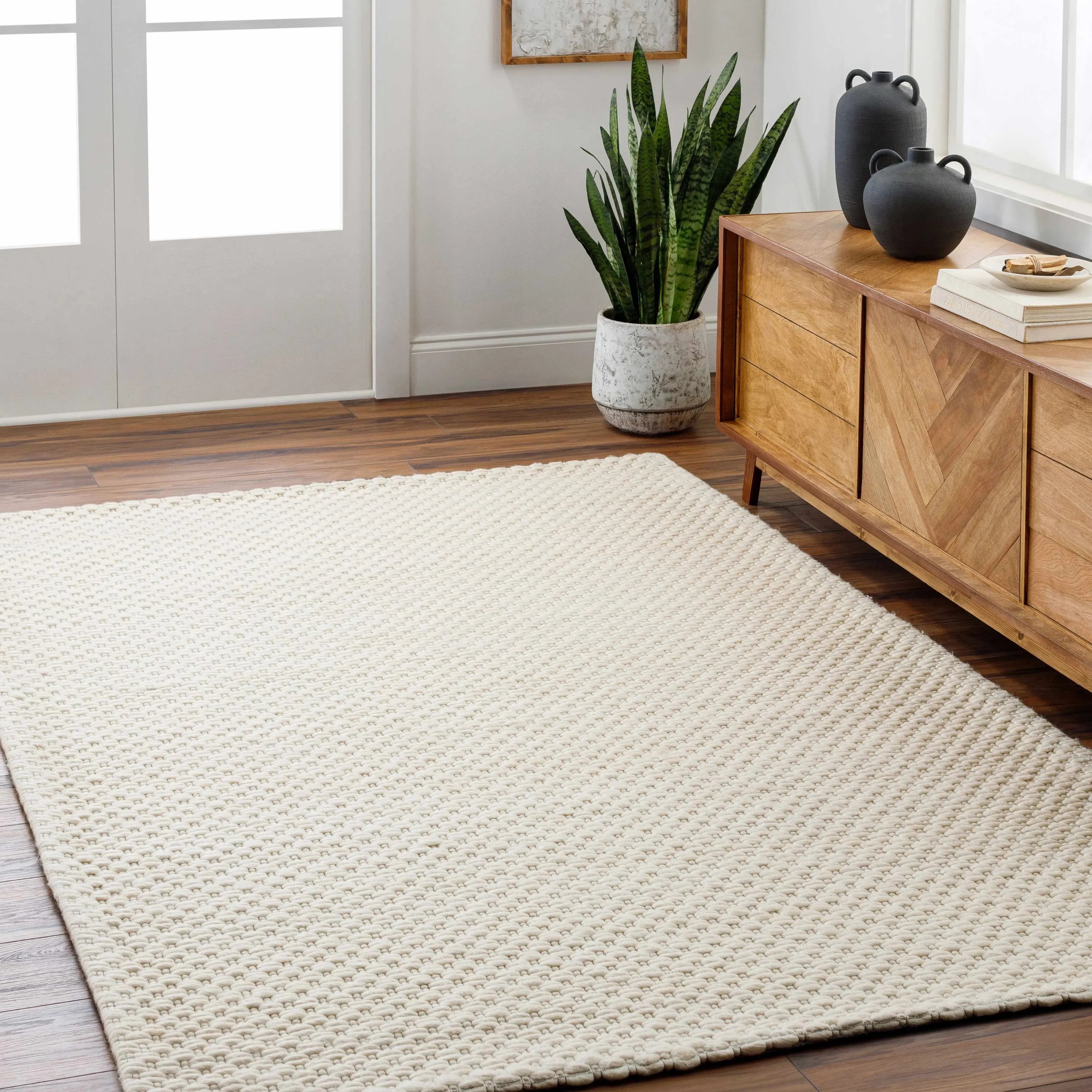 Kassa Wool Area Rug in Beige