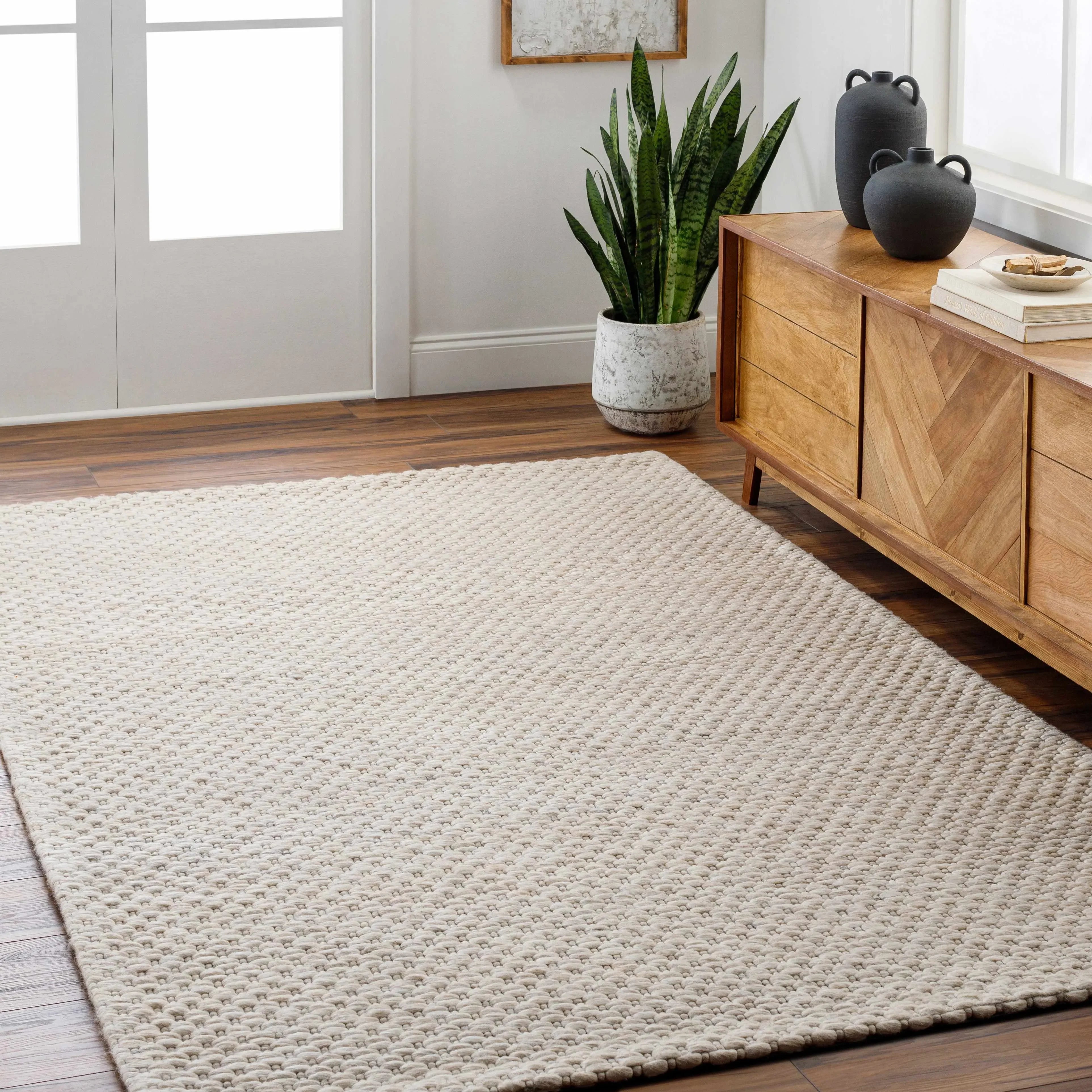 Kassa Wool Area Rug in Beige