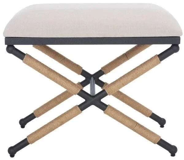 Carmelo Linen Ottoman in Beige and Black - The Mayfair Hall