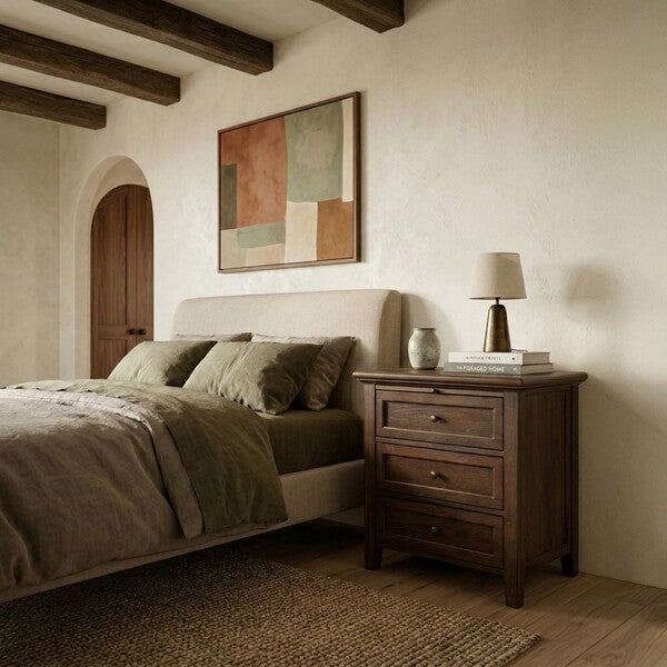 Trevor Wood Nightstand with 3 Drawer in Dark Walnut