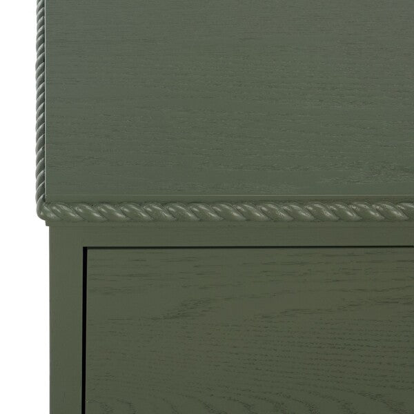 Octavian Wood Nightstand with Rope Detail and 2 Drawer in Green