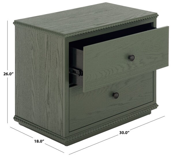 Octavian Wood Nightstand with Rope Detail and 2 Drawer in Green