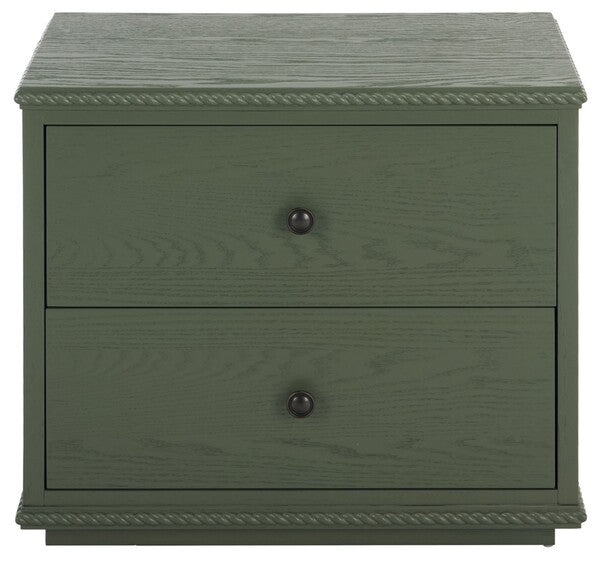 Octavian Wood Nightstand with Rope Detail and 2 Drawer in Green