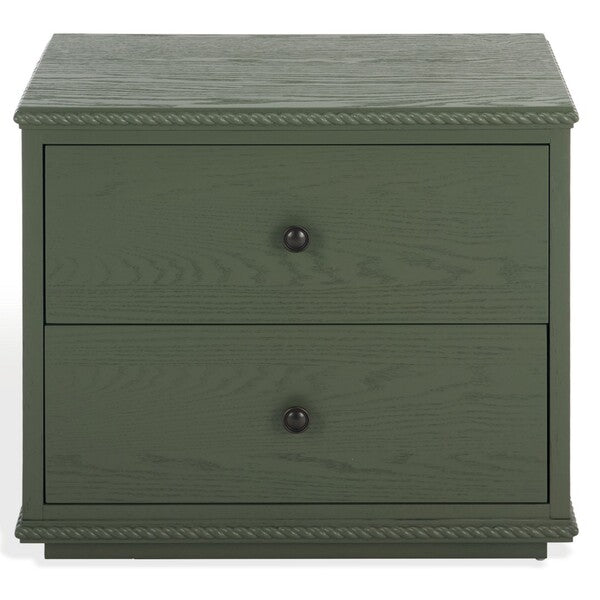 Octavian Wood Nightstand with Rope Detail and 2 Drawer in Green
