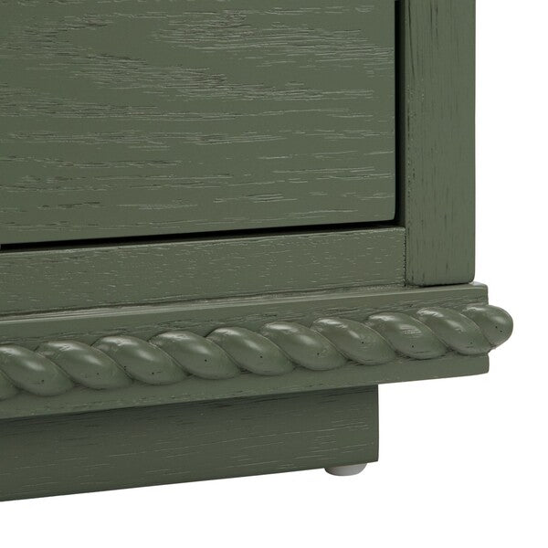 Octavian Wood Nightstand with Rope Detail and 2 Drawer in Green
