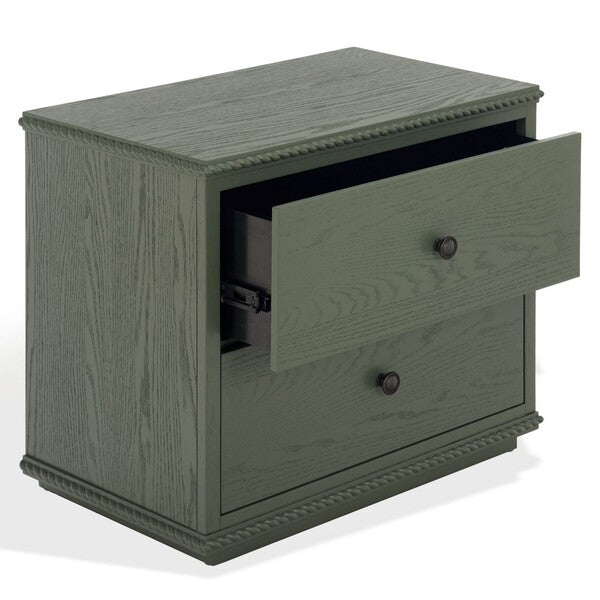 Octavian Wood Nightstand with Rope Detail and 2 Drawer in Green
