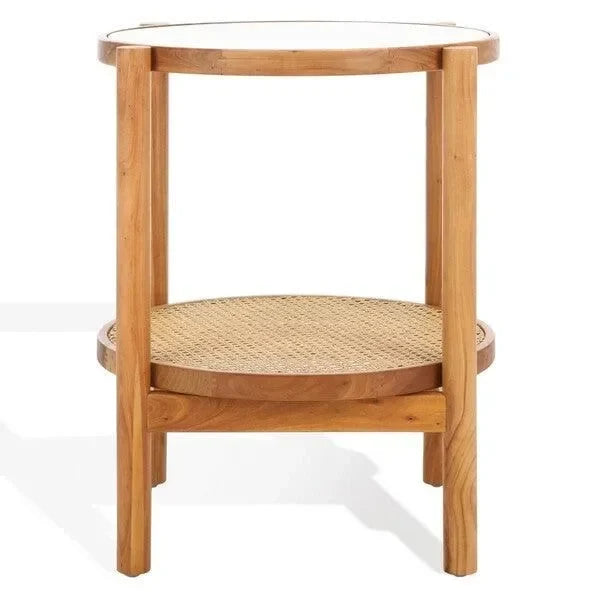 Karyna Wood Accent Table in Natural with Tempered Glass Top - The Mayfair Hall