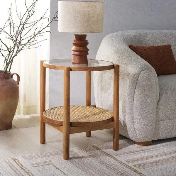 Karyna Wood Accent Table in Natural with Tempered Glass Top - The Mayfair Hall