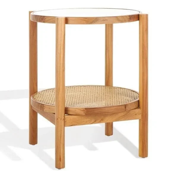 Karyna Wood Accent Table in Natural with Tempered Glass Top - The Mayfair Hall
