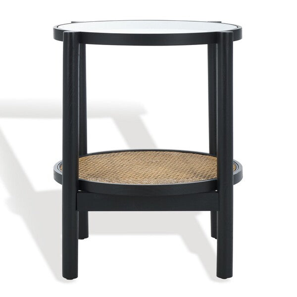 Karyna Rattan Accent Table in Black and Natural with Glass Top