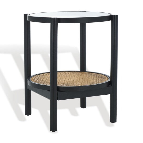 Karyna Rattan Accent Table in Black and Natural with Glass Top