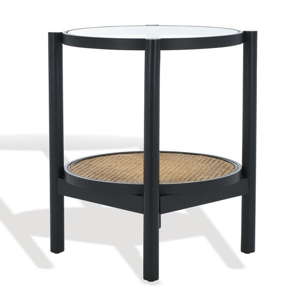 Karyna Rattan Accent Table in Black and Natural with Glass Top