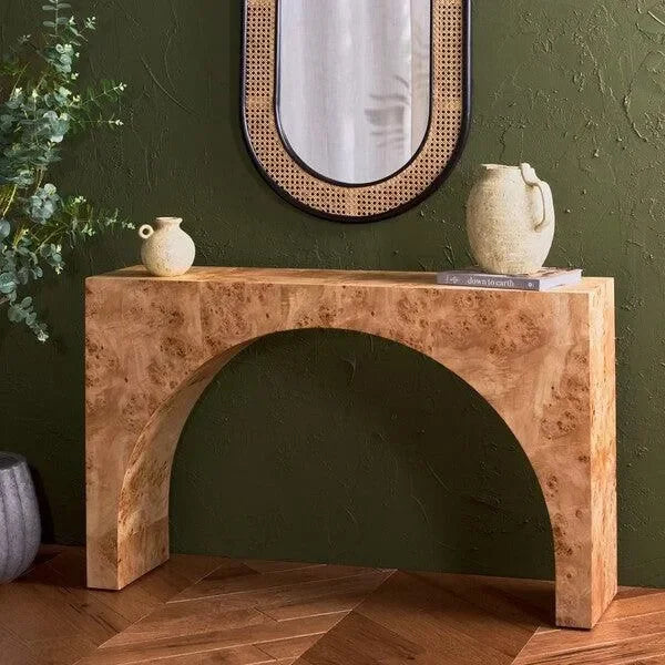 Katelynn Burled Mappa Wood Console Table in Natural - The Mayfair Hall