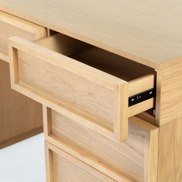 Zeus 7 Drawer Wood Desk in Natural