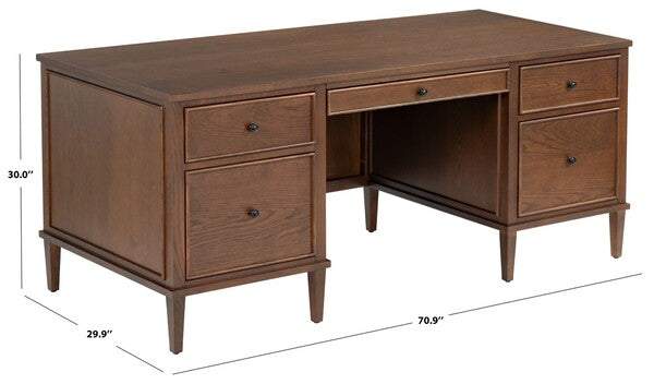Ariella 5 Drawer Wood Desk in Walnut