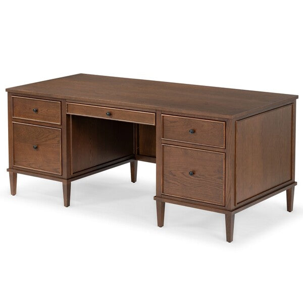 Ariella 5 Drawer Wood Desk in Walnut