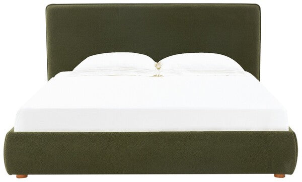 Callahan Olive Green/Walnut Faux Shearling Queen Bed - The Mayfair Hall