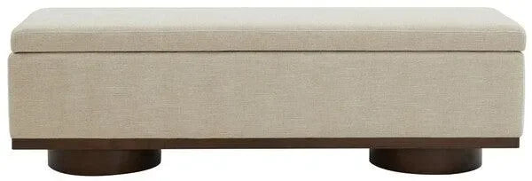 Vianna Linen Storage Bench in Beige and Walnut - The Mayfair Hall