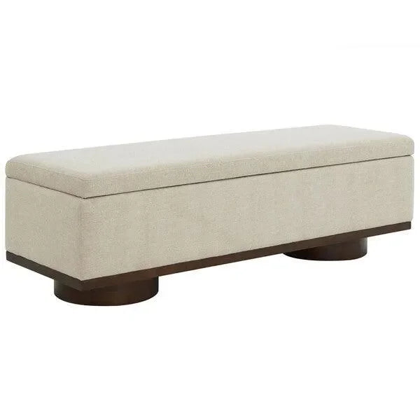 Vianna Linen Storage Bench in Beige and Walnut - The Mayfair Hall