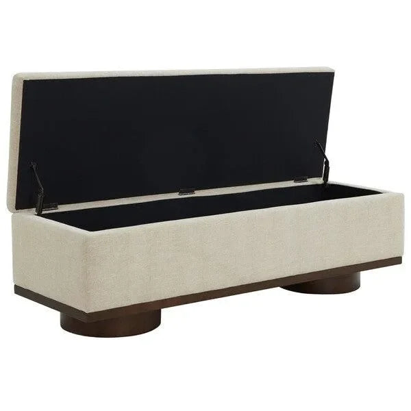 Vianna Linen Storage Bench in Beige and Walnut - The Mayfair Hall