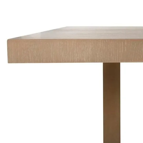 Quinn Wood Dining Table in Gray Oak and Brass - The Mayfair Hall