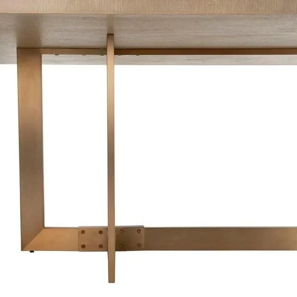 Quinn Wood Dining Table in Gray Oak and Brass - The Mayfair Hall