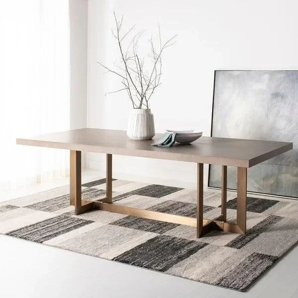 Quinn Wood Dining Table in Gray Oak and Brass - The Mayfair Hall