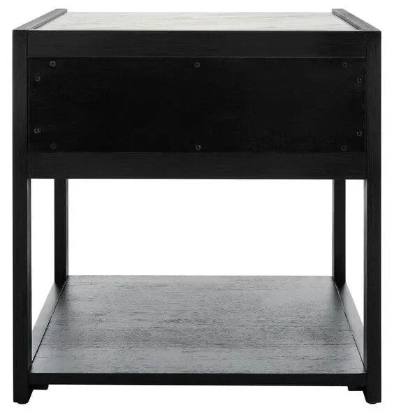 Adeline Wood Nightstand in Black with Marble Top - The Mayfair Hall