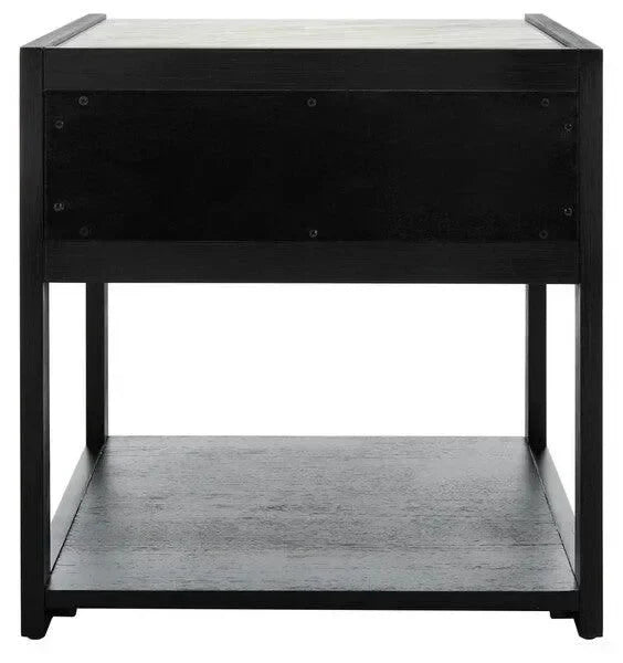 Adeline Wood Nightstand in Black with Marble Top - The Mayfair Hall