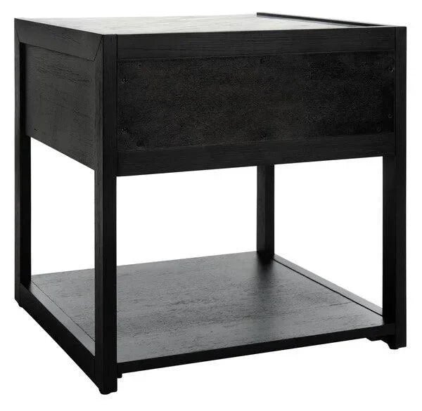 Adeline Wood Nightstand in Black with Marble Top - The Mayfair Hall