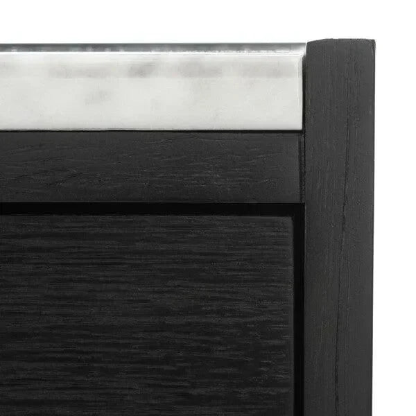 Adeline Wood Nightstand in Black with Marble Top - The Mayfair Hall