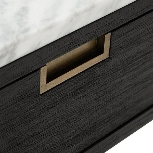 Adeline Wood Nightstand in Black with Marble Top - The Mayfair Hall